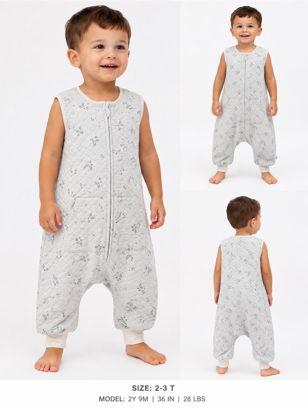 TealBee Quilted Toddler Sleep Sack with Feet, 2T-3T soft cotton wearable blanket